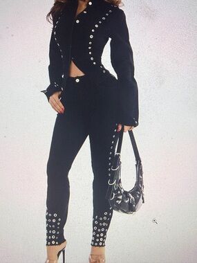 Fashion Nova Black High-Rise Skinny Pants with Grommet Accents